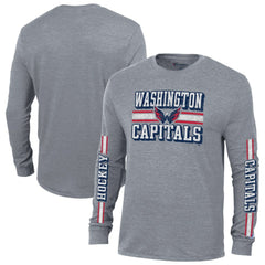 NHL Washington Capitals Champion Tri-Blend Dual-Stripe Long Sleeve T-Shirt - Heather Gray