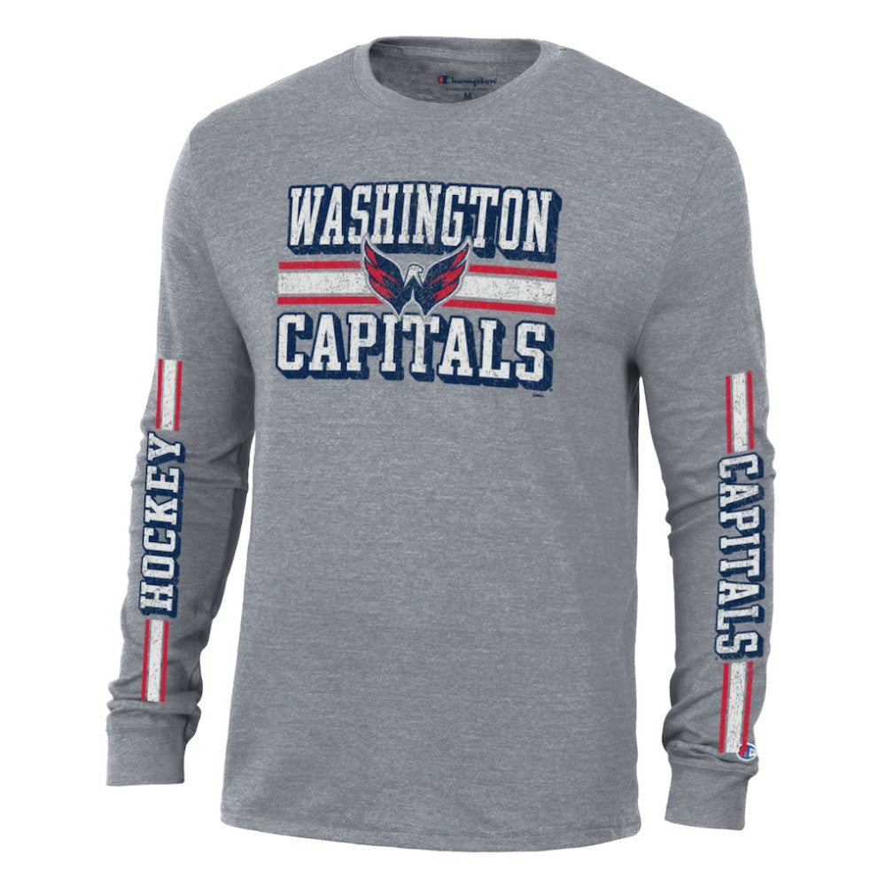 NHL Washington Capitals Champion Tri-Blend Dual-Stripe Long Sleeve T-Shirt - Heather Gray