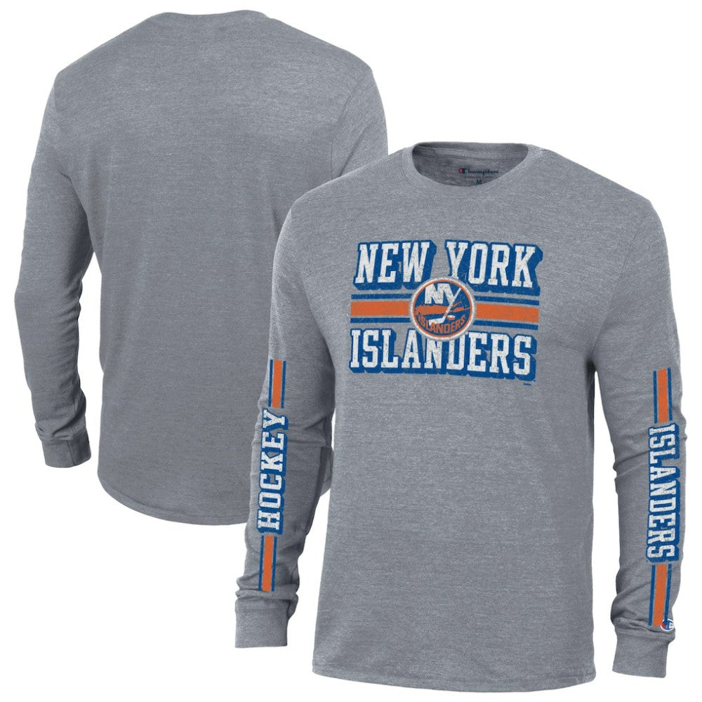 NHL New York Islanders Champion Tri-Blend Dual-Stripe Long Sleeve T-Shirt - Heather Gray