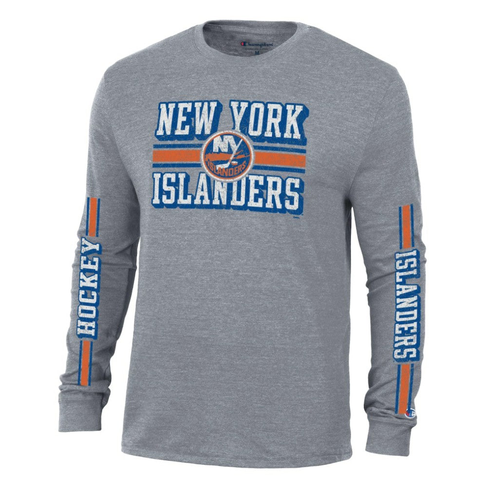 NHL New York Islanders Champion Tri-Blend Dual-Stripe Long Sleeve T-Shirt - Heather Gray