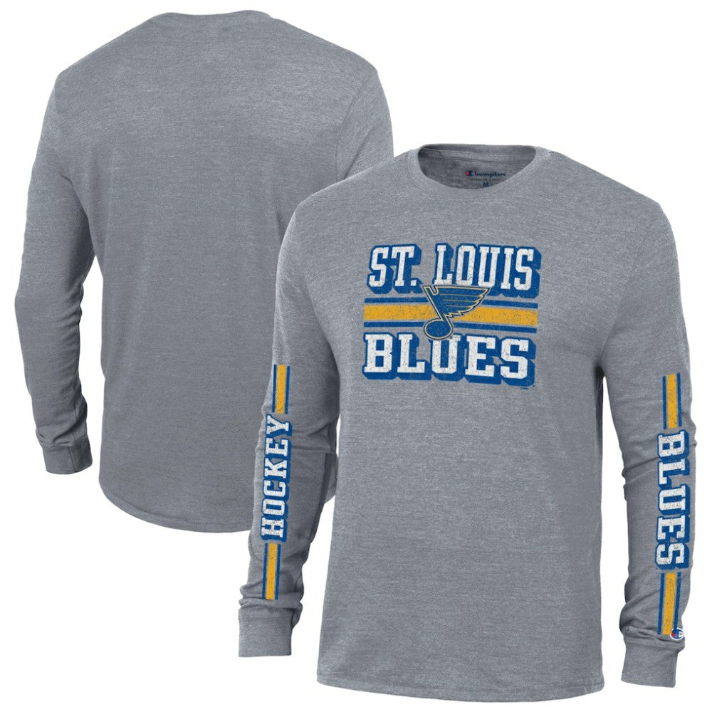 NHL St. Louis Blues Champion Tri-Blend Dual-Stripe Long Sleeve T-Shirt - Heather Gray