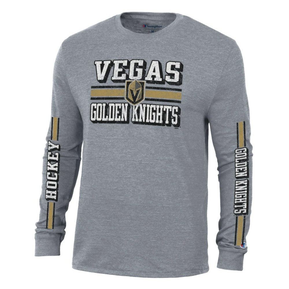 NHL Vegas Golden Knights Champion Tri-Blend Dual-Stripe Long Sleeve T-Shirt - Heather Gray