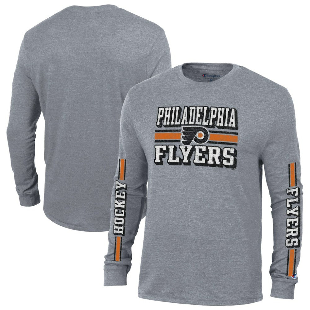 NHL Philadelphia Flyers Champion Tri-Blend Dual-Stripe Long Sleeve T-Shirt - Heather Gray