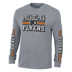 NHL Philadelphia Flyers Champion Tri-Blend Dual-Stripe Long Sleeve T-Shirt - Heather Gray