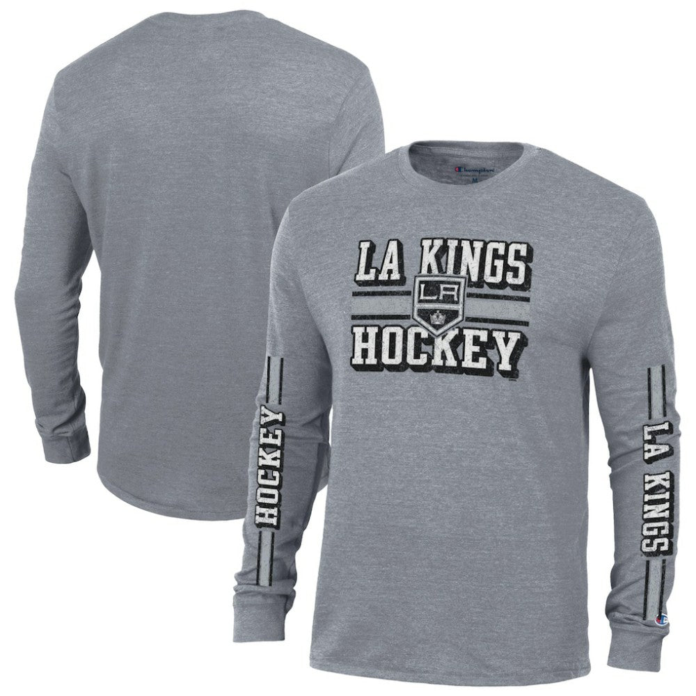 NHL Los Angeles Kings Champion Tri-Blend Dual-Stripe Long Sleeve T-Shirt - Heather Gray