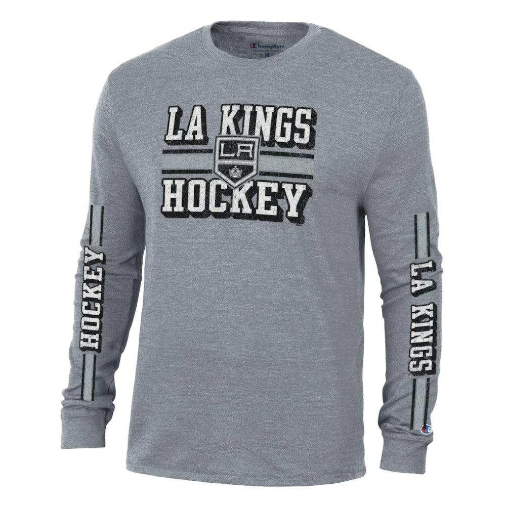 NHL Los Angeles Kings Champion Tri-Blend Dual-Stripe Long Sleeve T-Shirt - Heather Gray