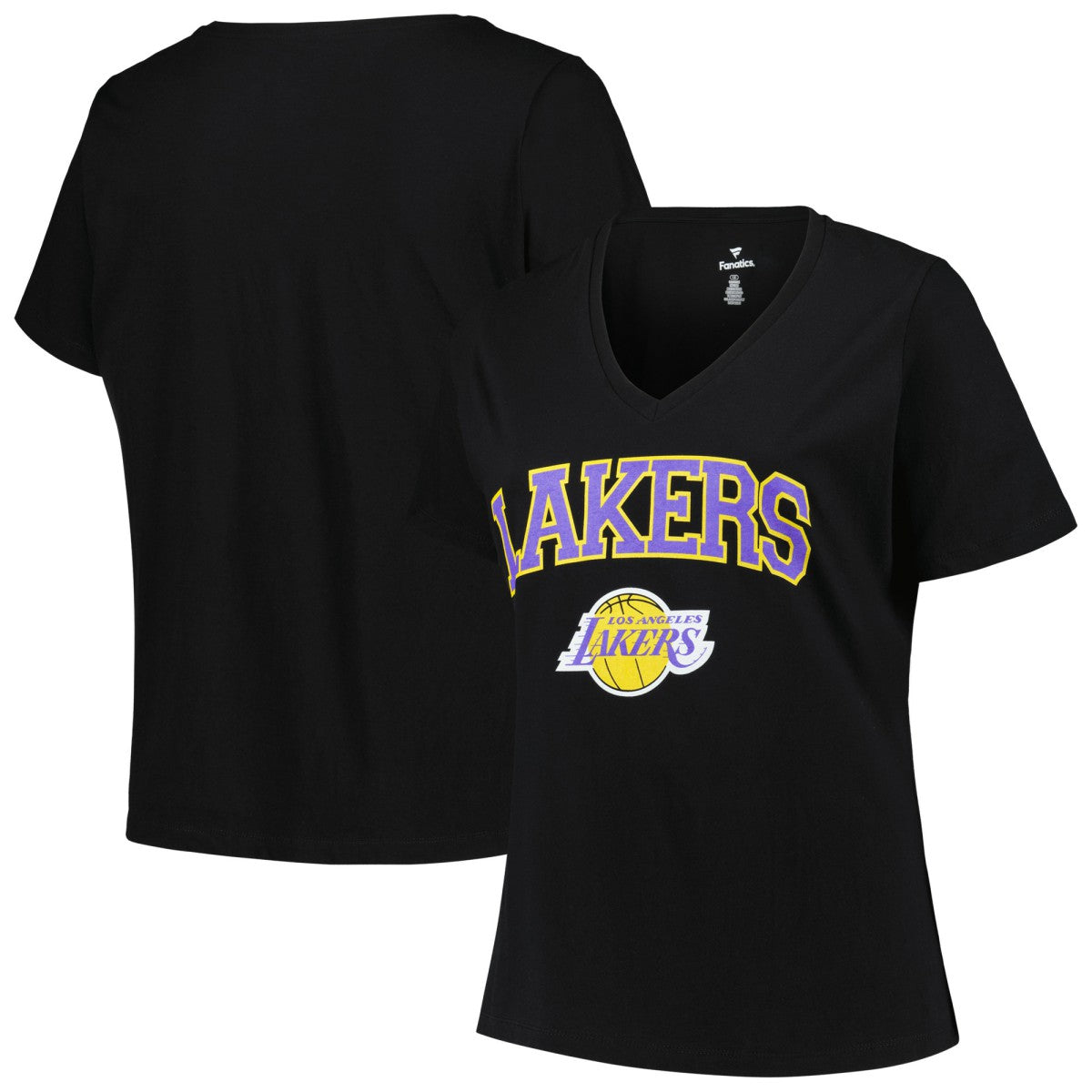 Los Angeles Lakers Profile Women's Plus Size Arch Over Logo V-Neck T-Shirt Black