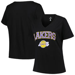 Los Angeles Lakers Profile Women's Plus Size Arch Over Logo V-Neck T-Shirt Black