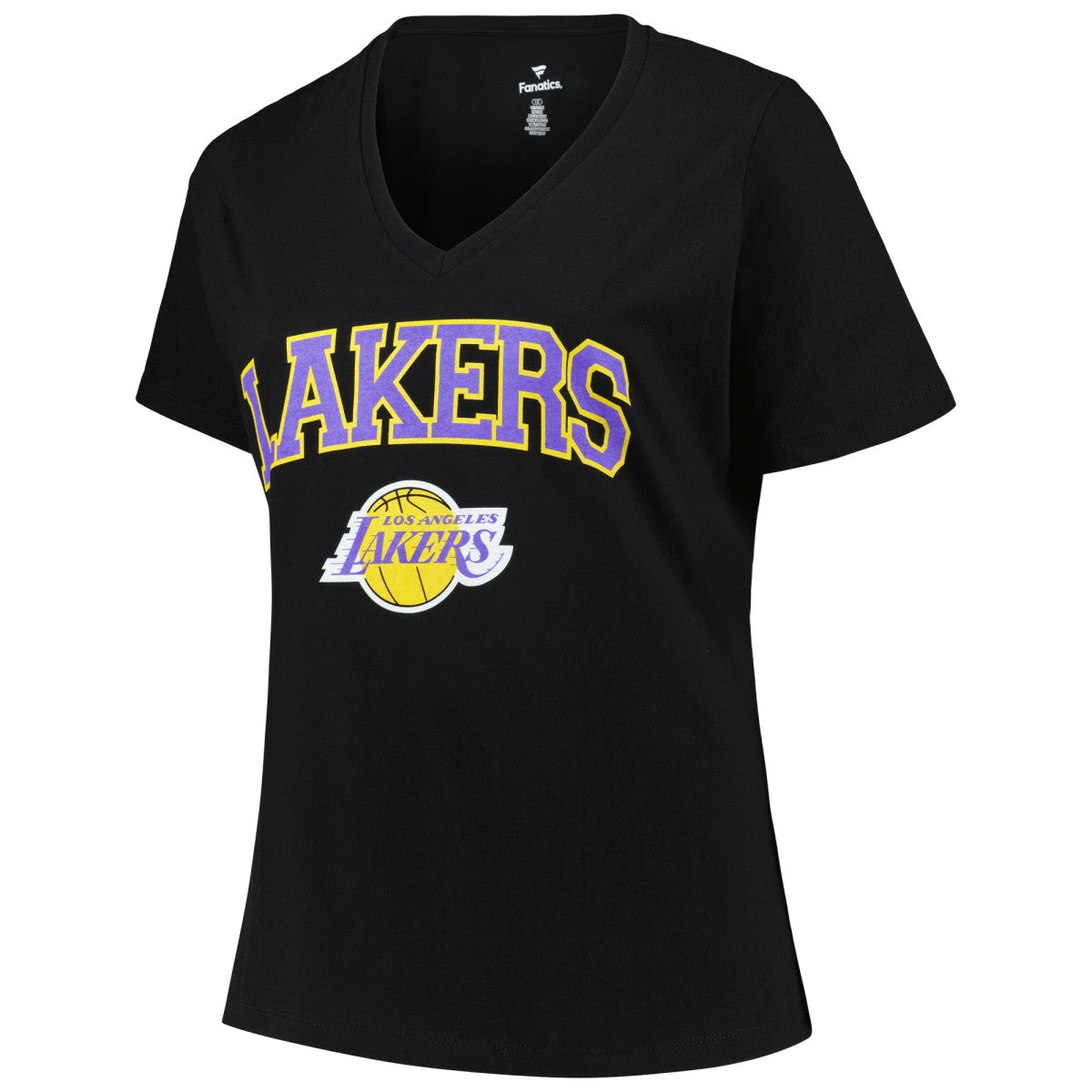 Los Angeles Lakers Profile Women's Plus Size Arch Over Logo V-Neck T-Shirt Black