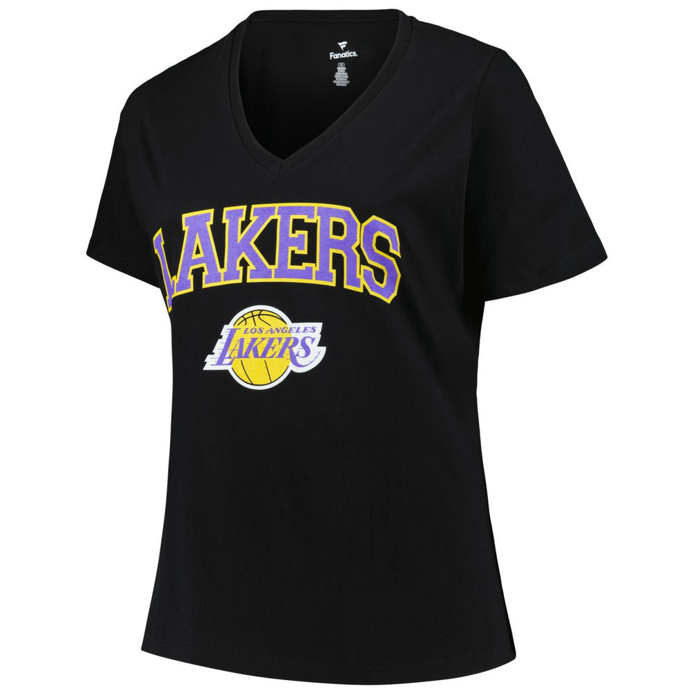Los Angeles Lakers Profile Women's Plus Size Arch Over Logo V-Neck T-Shirt Black
