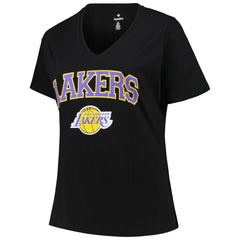 Los Angeles Lakers Profile Women's Plus Size Arch Over Logo V-Neck T-Shirt Black