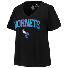 Charlotte Hornets Profile Women's Plus Size Arch Over Logo V-Neck T-Shirt Black