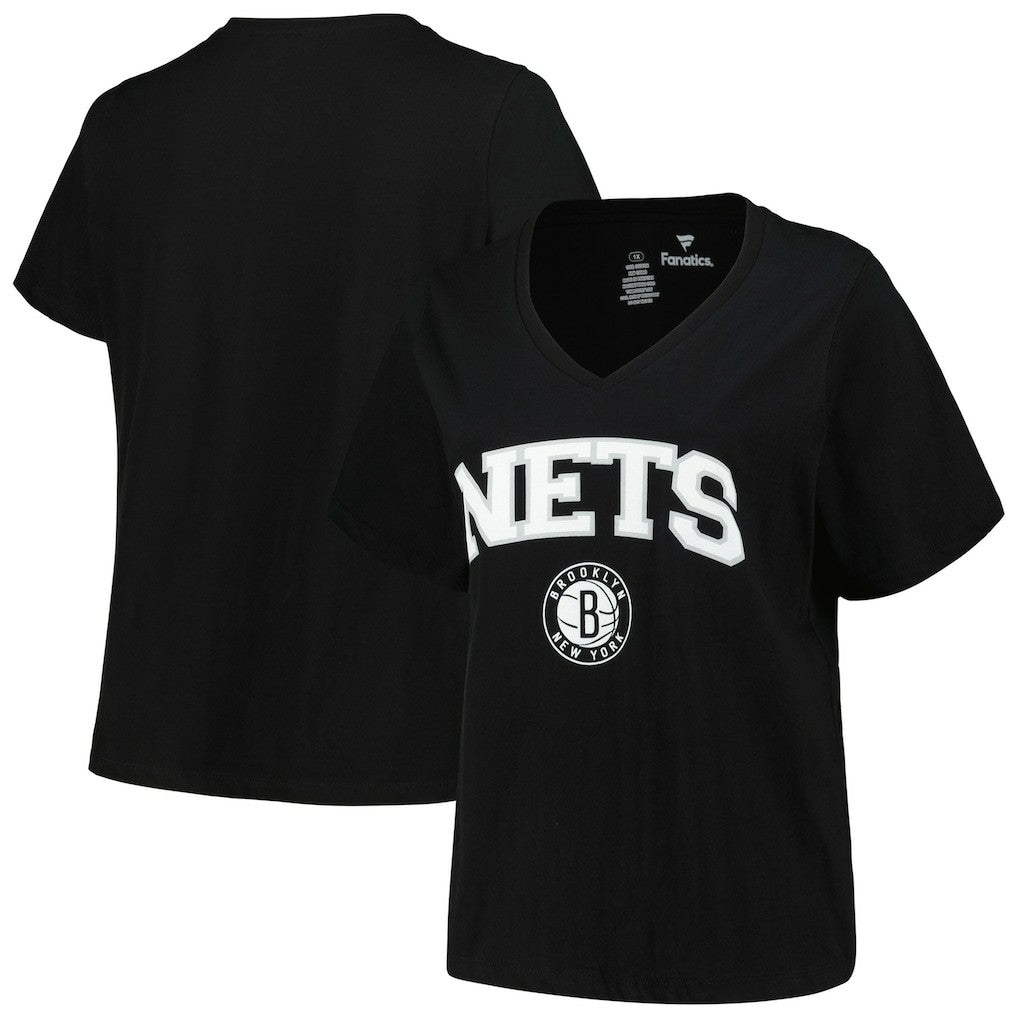 Brooklyn Nets Profile Women's Plus Size Arch Over Logo V-Neck T-Shirt Black