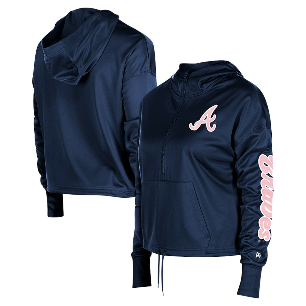 Atlanta Braves New Era Women's Half-Zip Hoodie - Navy Hoodies