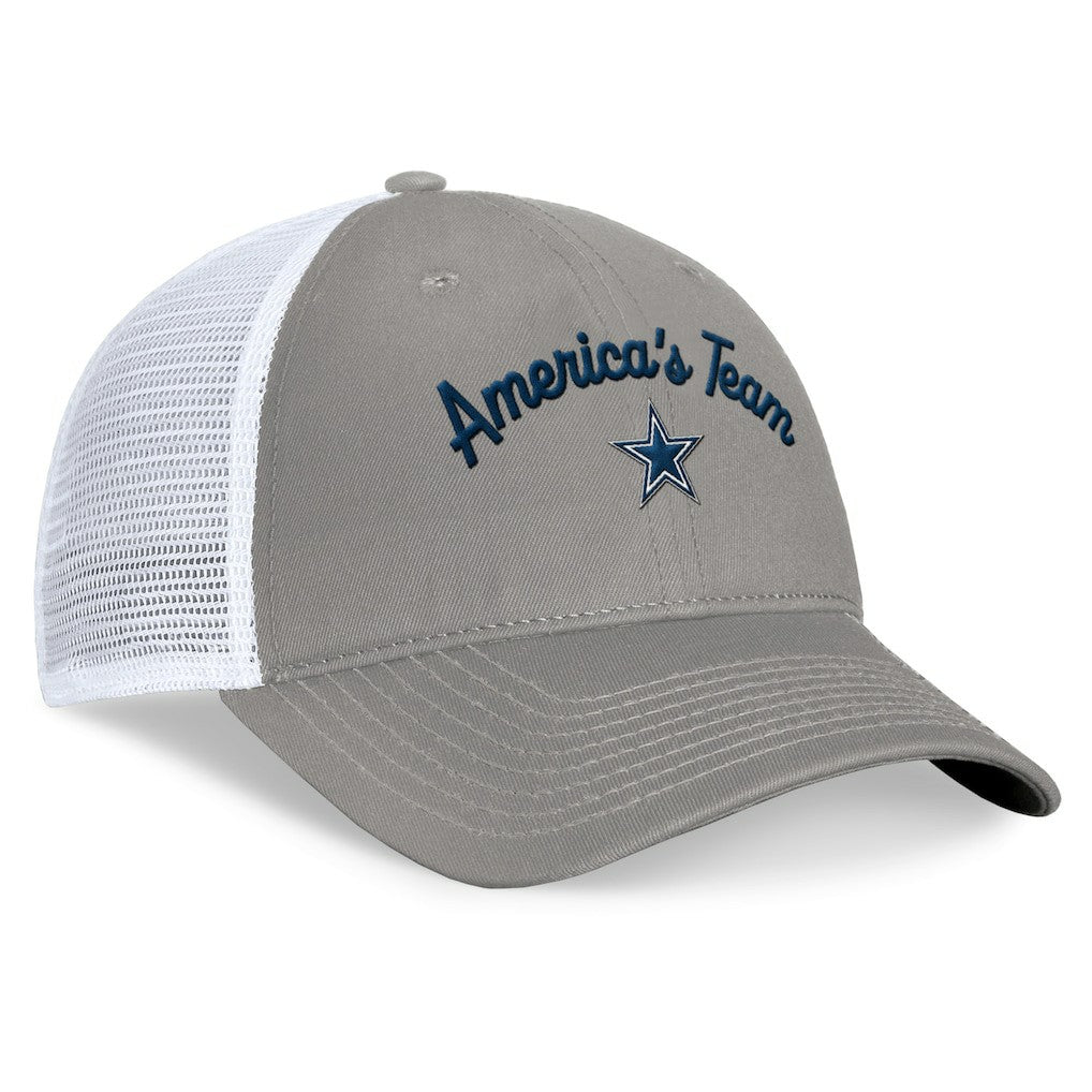 Dallas Cowboys Women's Fundamentals Slogan Trucker Adjustable Hat Gray/White