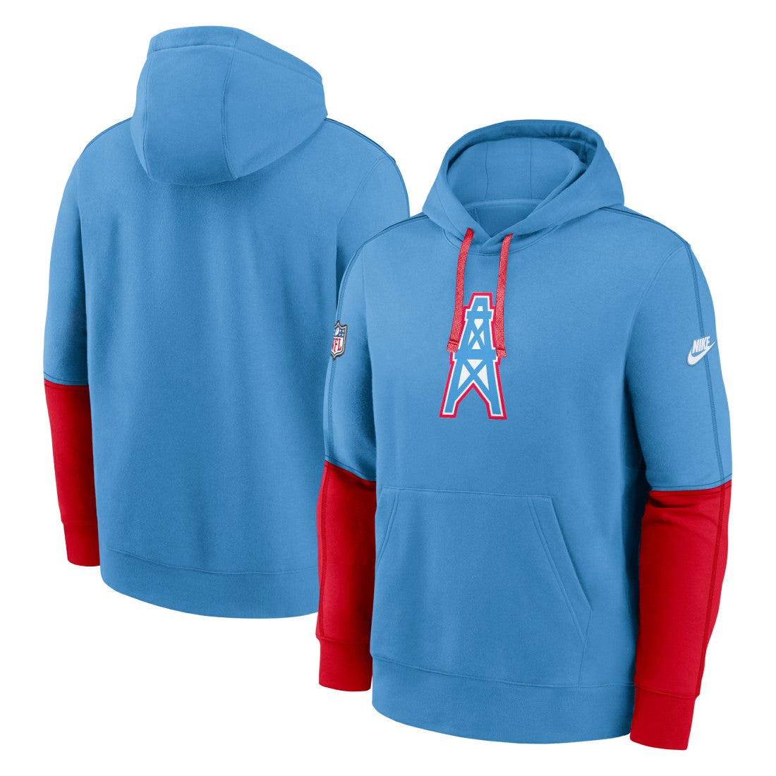 Tennessee Titans Oilers Throwback Alternate Logo Club Tri-Blend Pullover Hoodie Light Blue