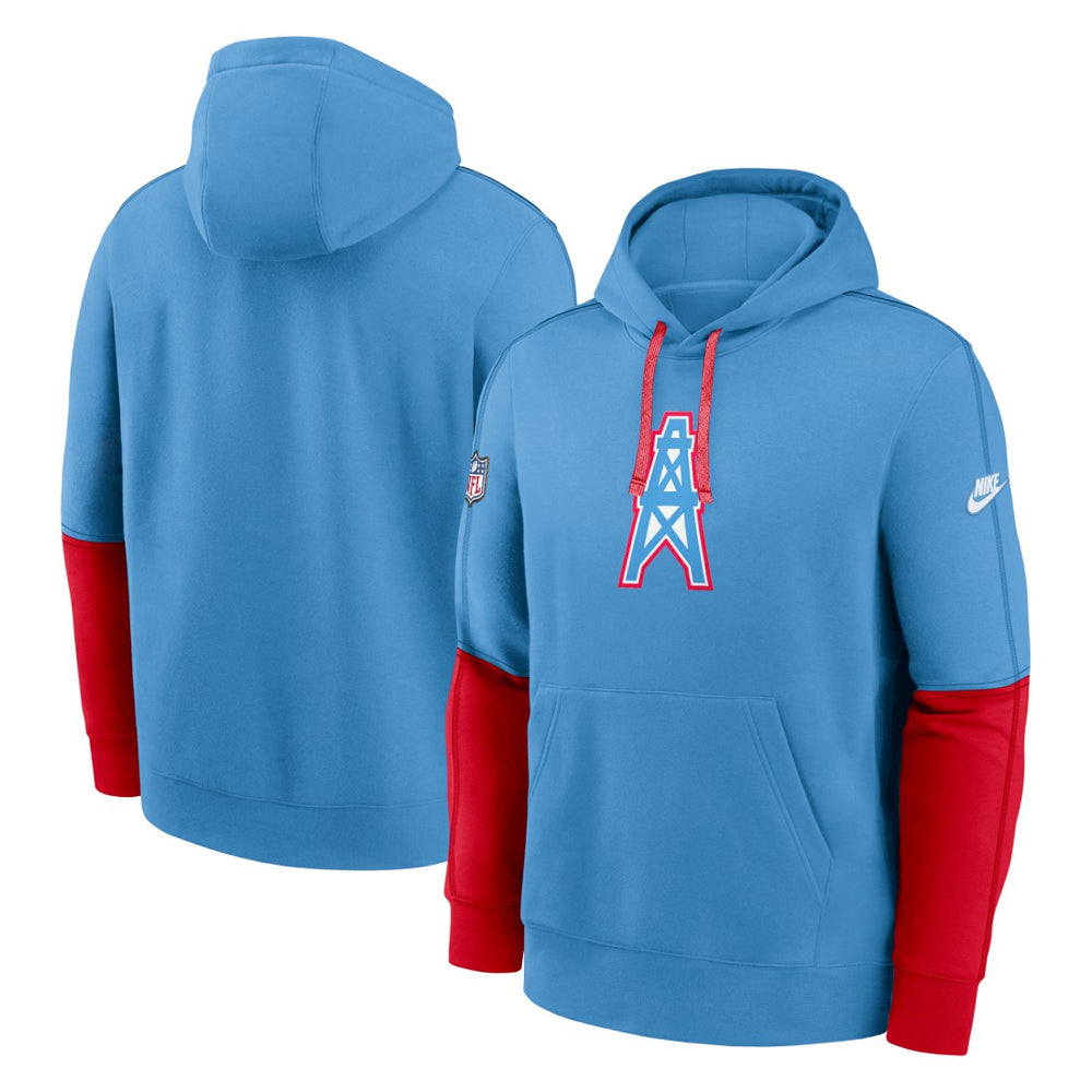 Tennessee Titans Oilers Throwback Alternate Logo Club Tri-Blend Pullover Hoodie Light Blue