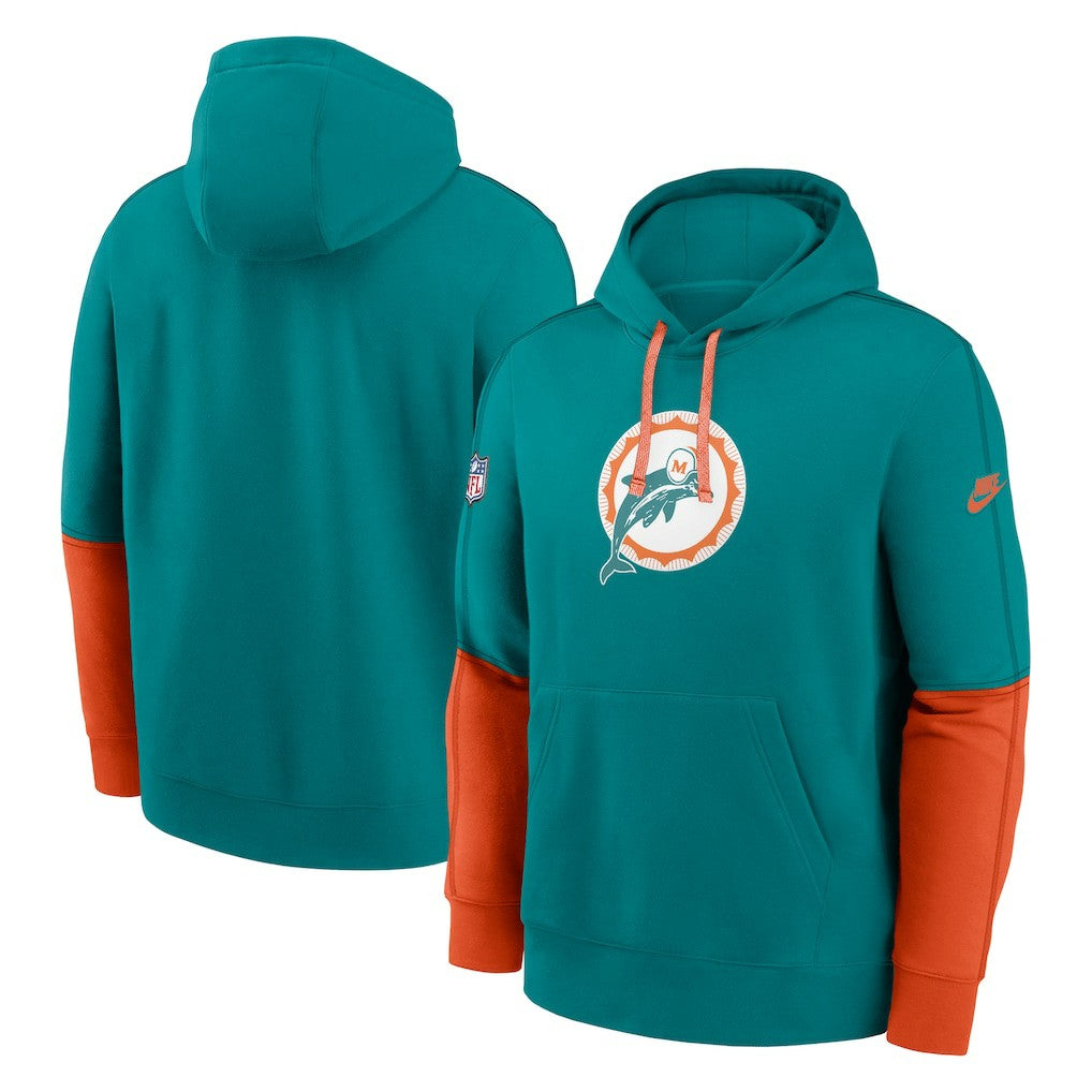 Miami Dolphins Throwback Logo Club Tri-Blend Pullover Hoodie Aqua