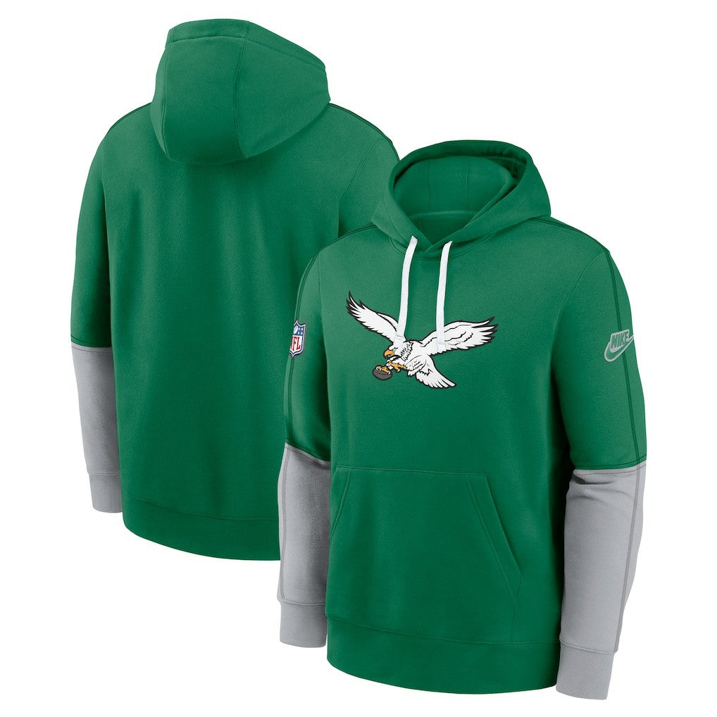 Philadelphia Eagles Throwback Logo Club Tri-Blend Pullover Hoodie Kelly Green