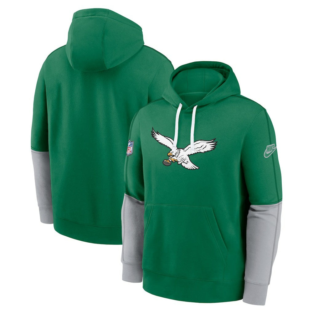 Philadelphia Eagles Throwback Logo Club Tri-Blend Pullover Hoodie Kelly Green
