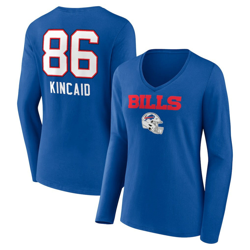 Dalton Kincaid Buffalo Bills Women's Team Wordmark Player Name & Number Long Sleeve V-Neck T-Shirt Royal