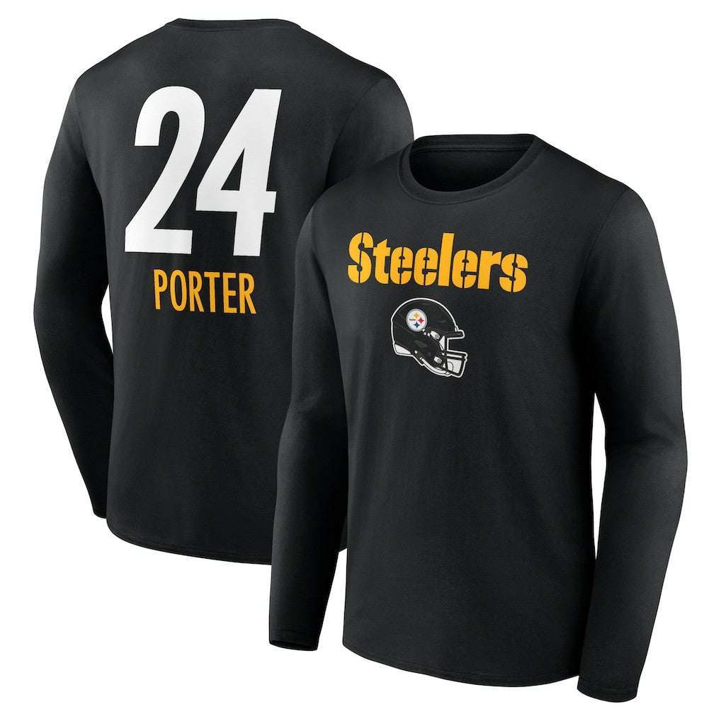 Joey Porter Jr. Pittsburgh Steelers Team Wordmark Player Name & Number Long Sleeve T-Shirt Black