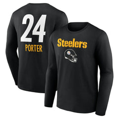 Joey Porter Jr. Pittsburgh Steelers Team Wordmark Player Name & Number Long Sleeve T-Shirt Black