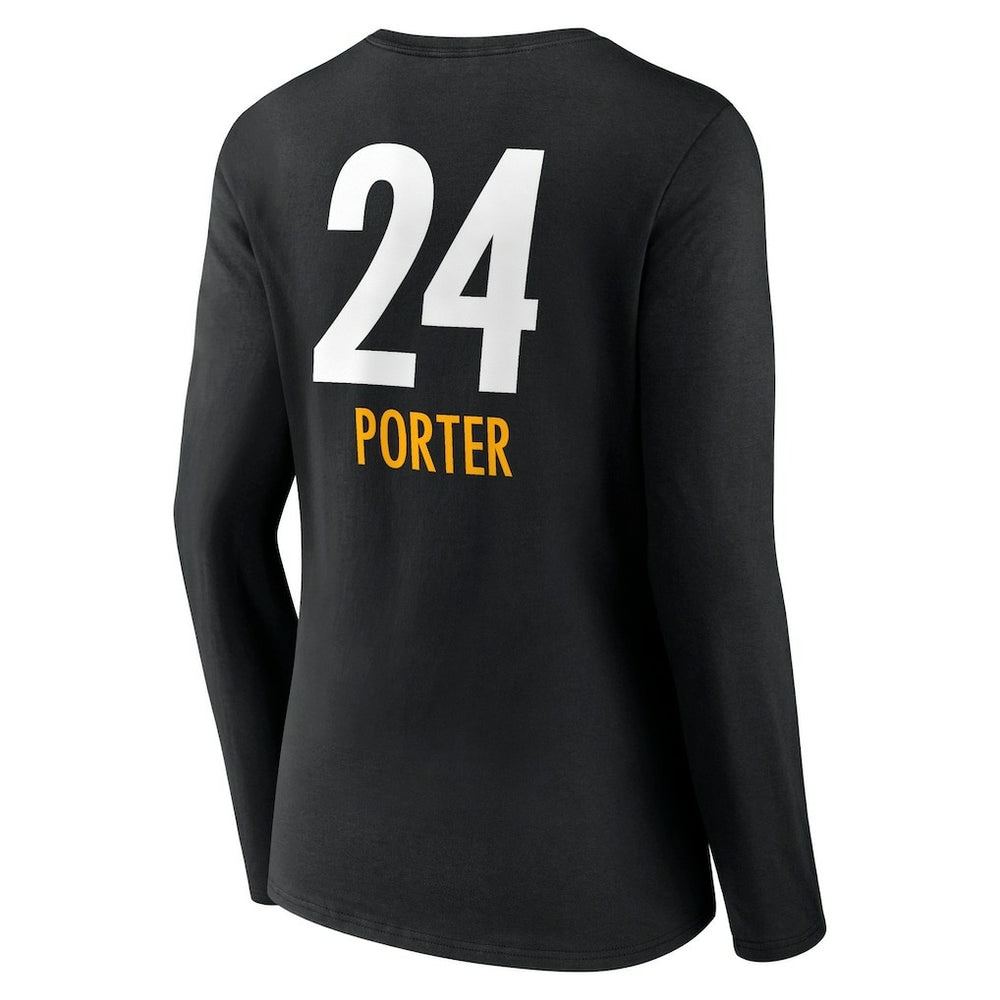 Joey Porter Jr. Pittsburgh Steelers Women's Team Wordmark Player Name & Number Long Sleeve V-Neck T-Shirt Black