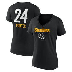 Joey Porter Jr. Pittsburgh Steelers Women's Team Wordmark Player Name & Number V-Neck T-Shirt Black