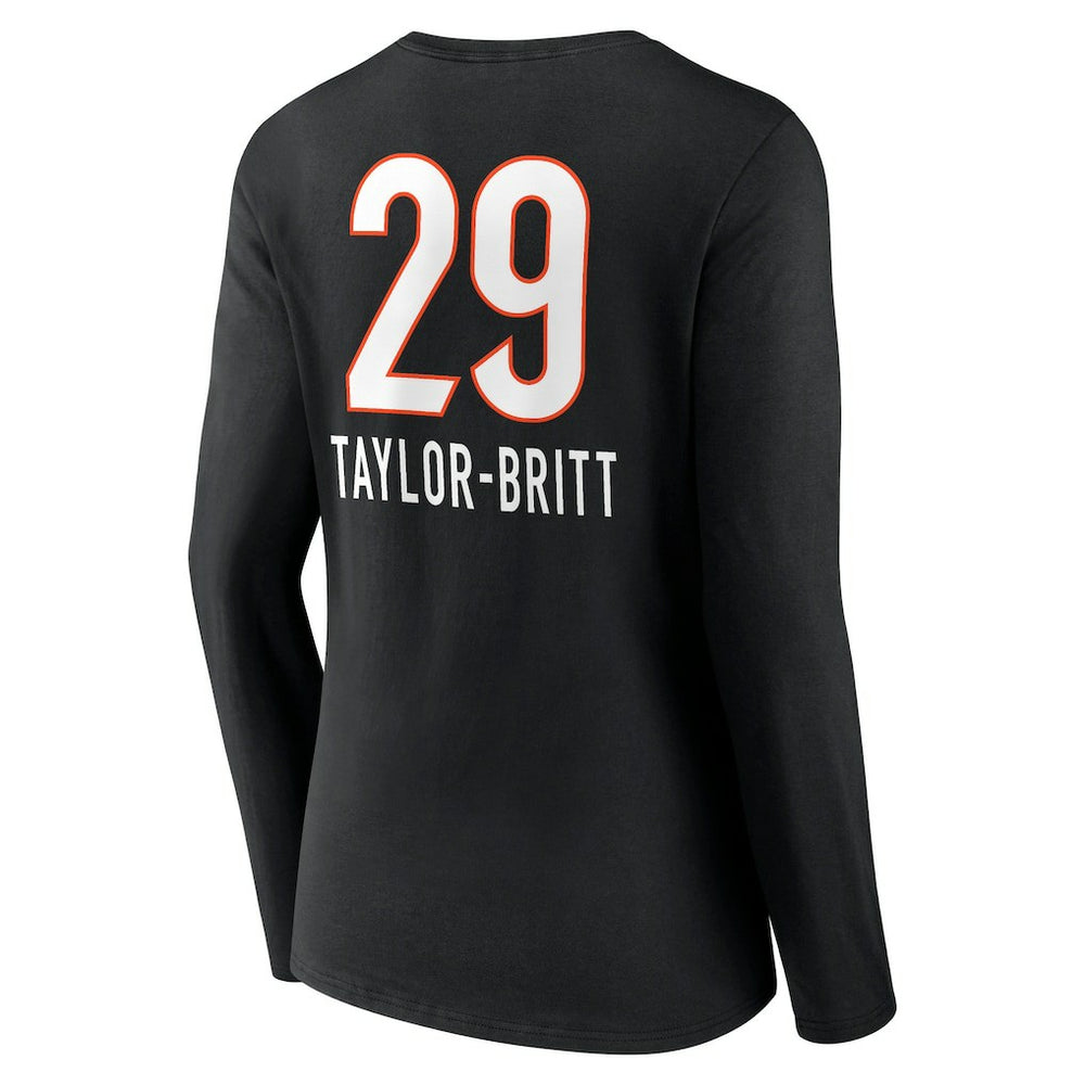 Cam Taylor-Britt Cincinnati Bengals Women's Team Wordmark Player Name & Number Long Sleeve V-Neck T-Shirt Black