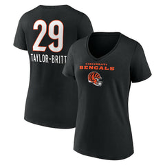 Cam Taylor-Britt Cincinnati Bengals Women's Team Wordmark Player Name & Number V-Neck T-Shirt Black