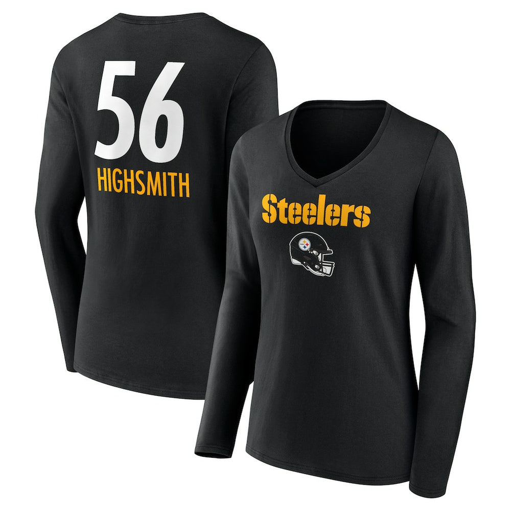 Alex Highsmith Pittsburgh Steelers Women's Team Wordmark Player Name & Number Long Sleeve V-Neck T-Shirt Black