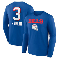 Damar Hamlin Buffalo Bills Team Wordmark Player Name & Number Long Sleeve T-Shirt Royal