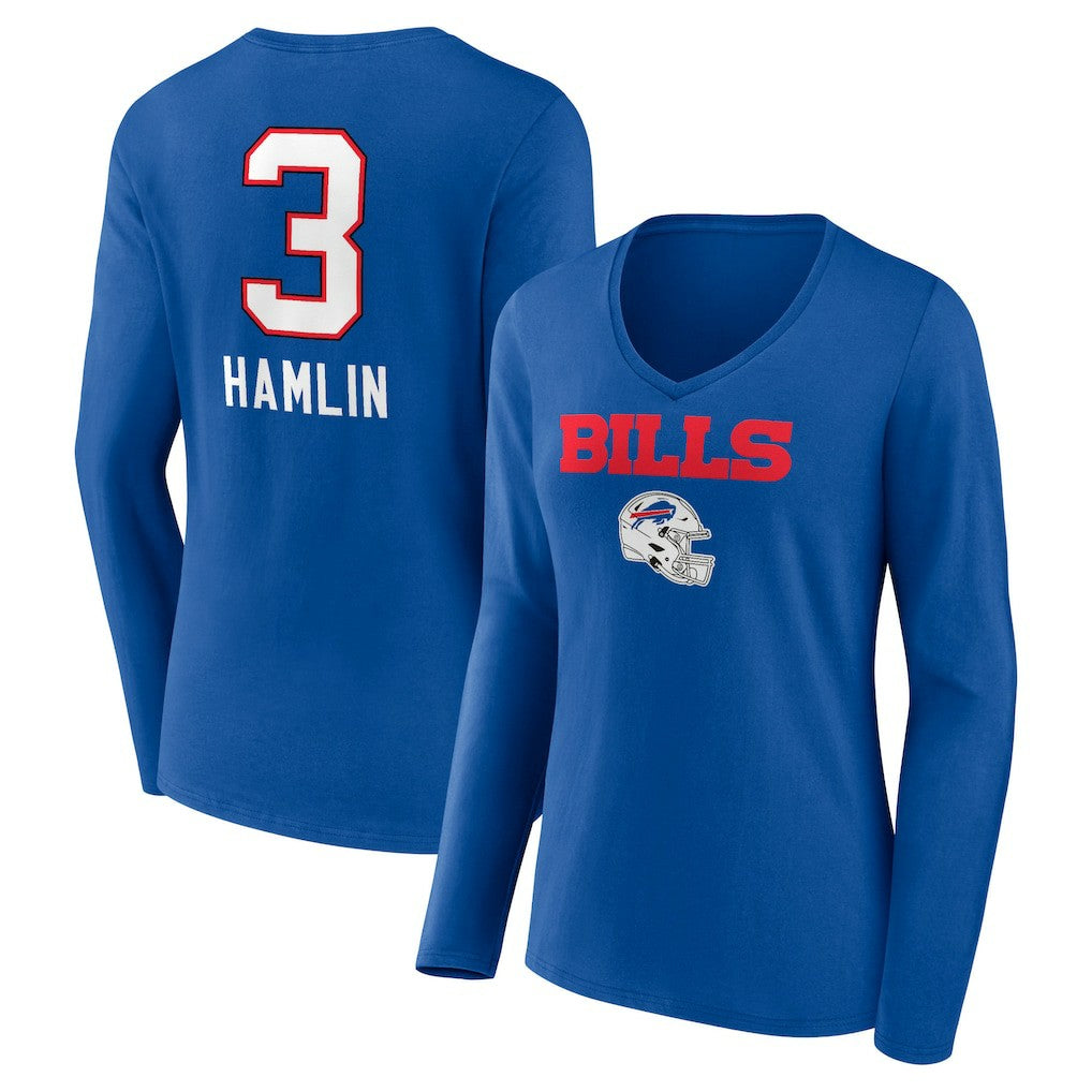 Damar Hamlin Buffalo Bills Women's Team Wordmark Player Name & Number Long Sleeve V-Neck T-Shirt Royal
