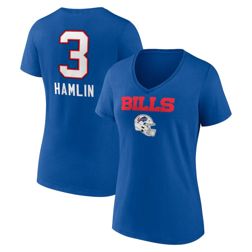 Damar Hamlin Buffalo Bills Women's Team Wordmark Player Name & Number V-Neck T-Shirt Royal