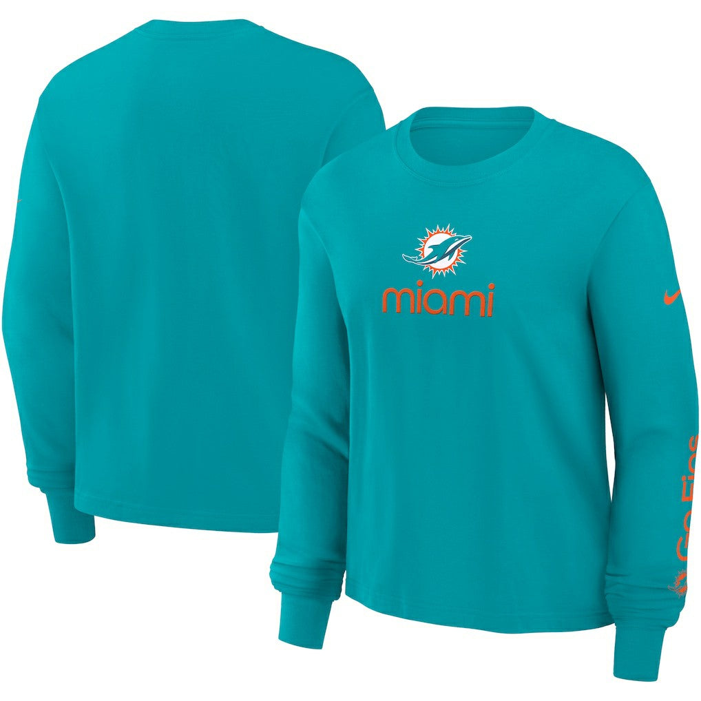 Miami Dolphins Women's Boxy Long Sleeve T-Shirt Aqua