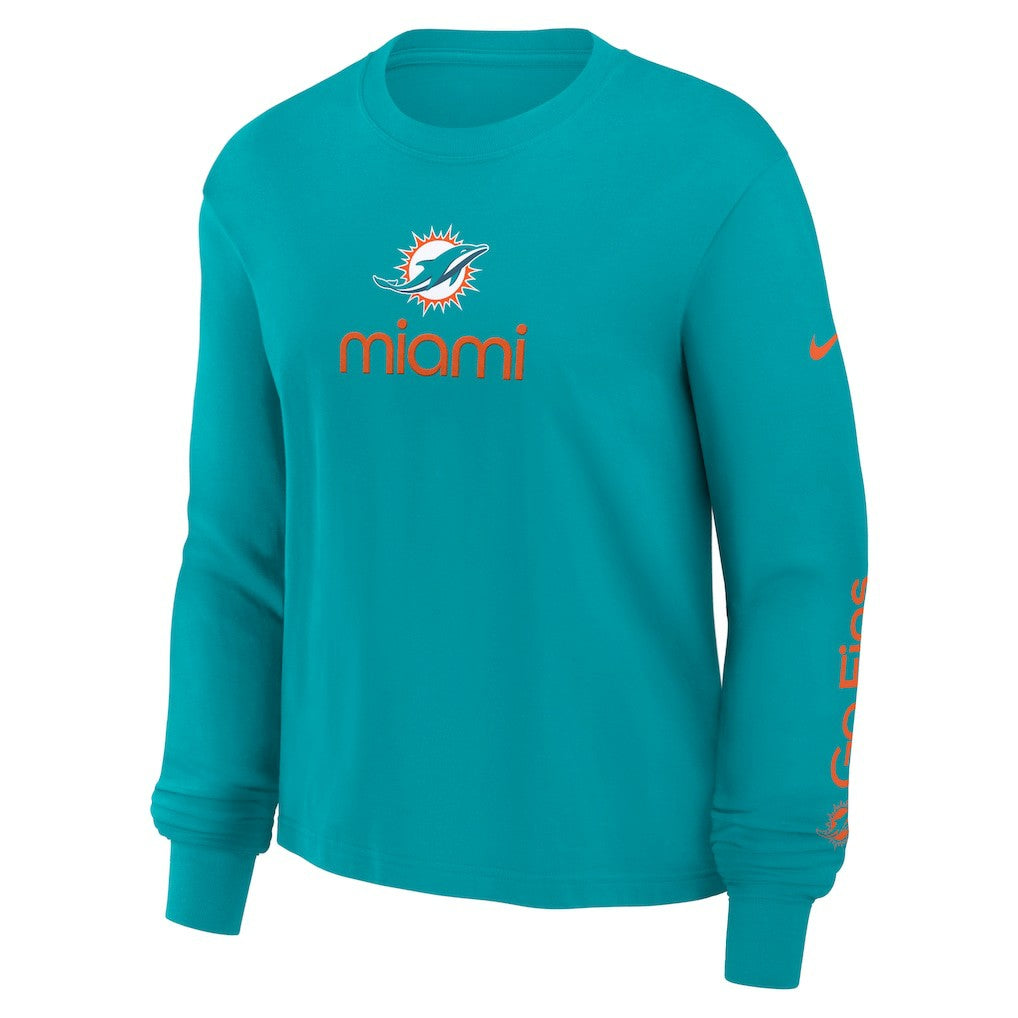Miami Dolphins Women's Boxy Long Sleeve T-Shirt Aqua