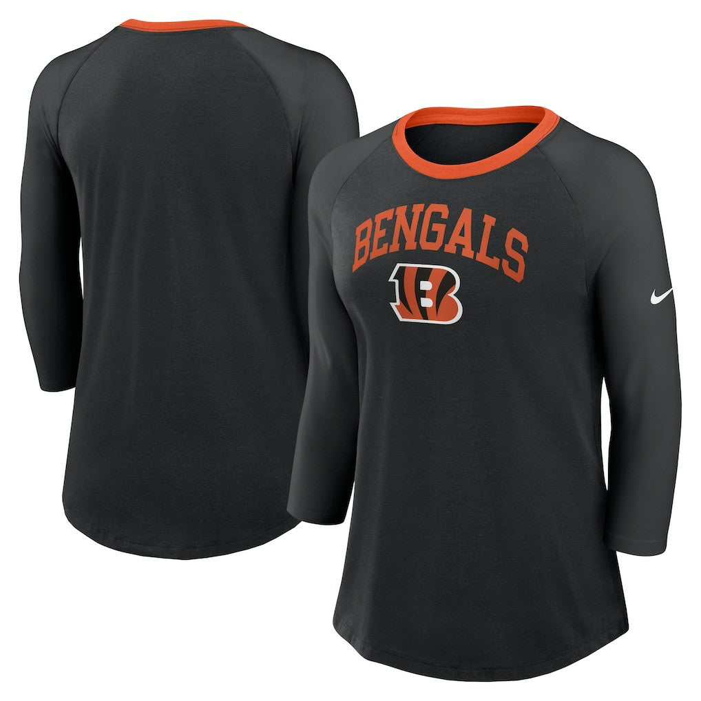 Cincinnati Bengals Women's 3/4 Sleeve Raglan Fashion Top Black