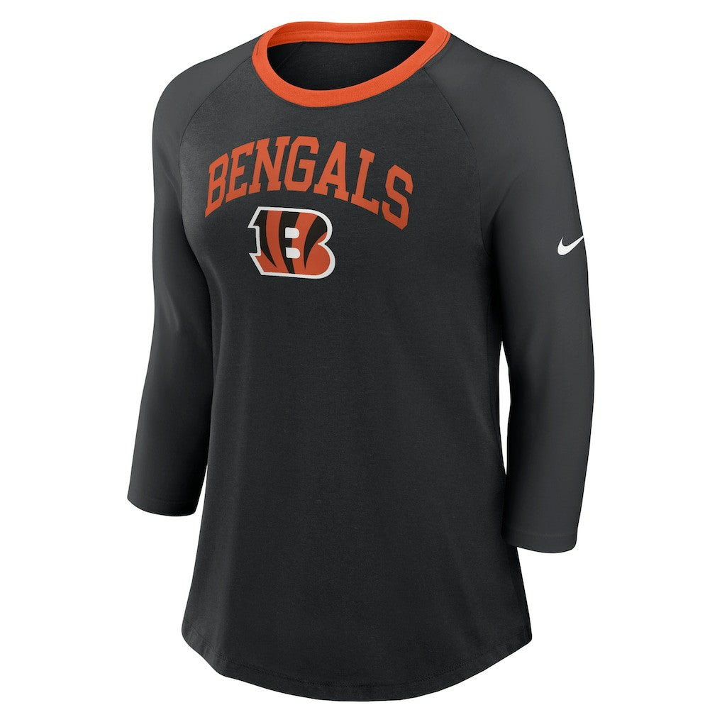 Cincinnati Bengals Women's 3/4 Sleeve Raglan Fashion Top Black