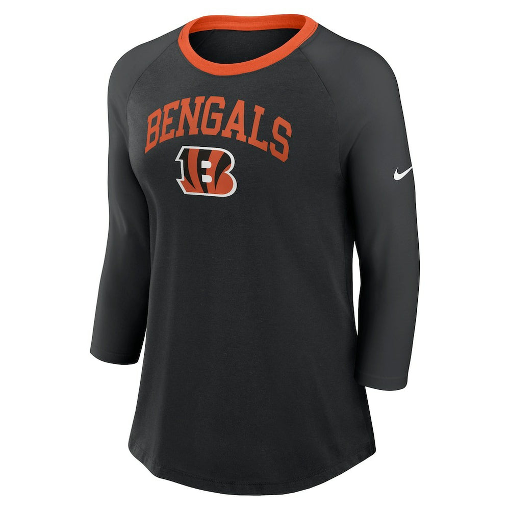 Cincinnati Bengals Women's 3/4 Sleeve Raglan Fashion Top Black