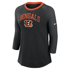 Cincinnati Bengals Women's 3/4 Sleeve Raglan Fashion Top Black