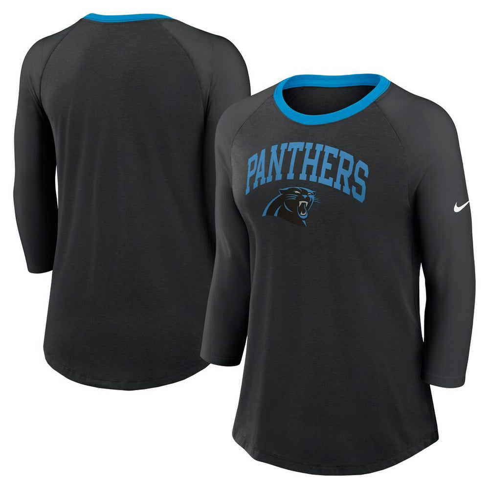 Carolina Panthers Women's 3/4 Sleeve Raglan Fashion Top Black