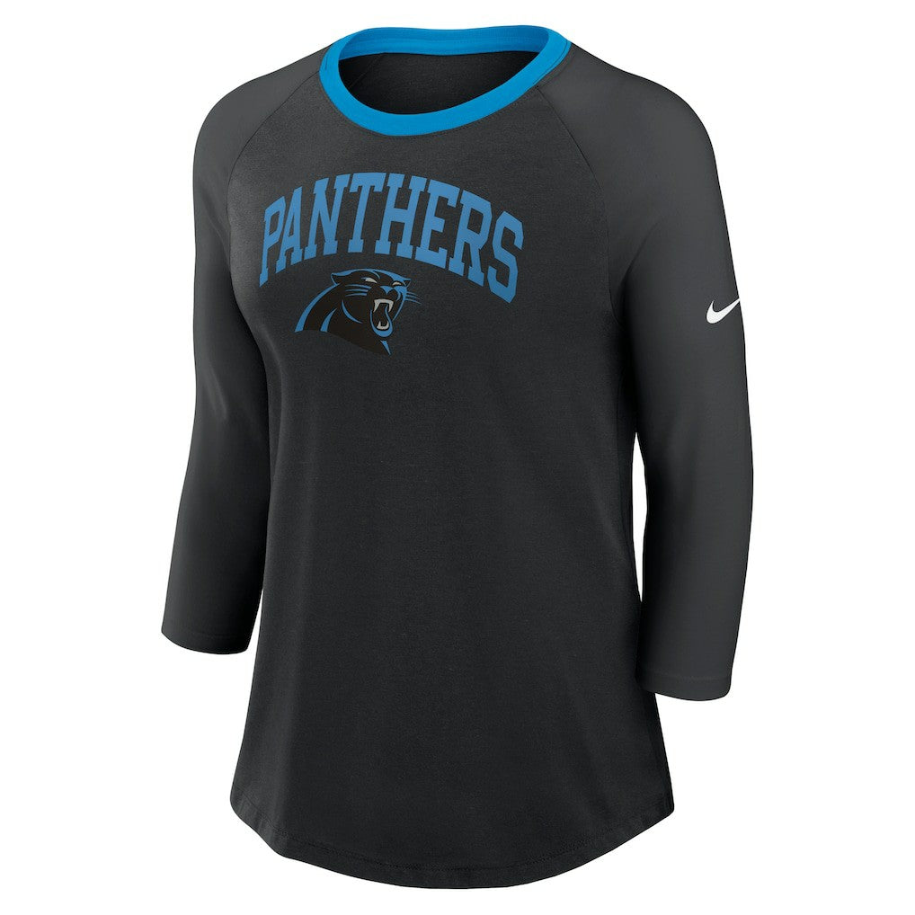 Carolina Panthers Women's 3/4 Sleeve Raglan Fashion Top Black