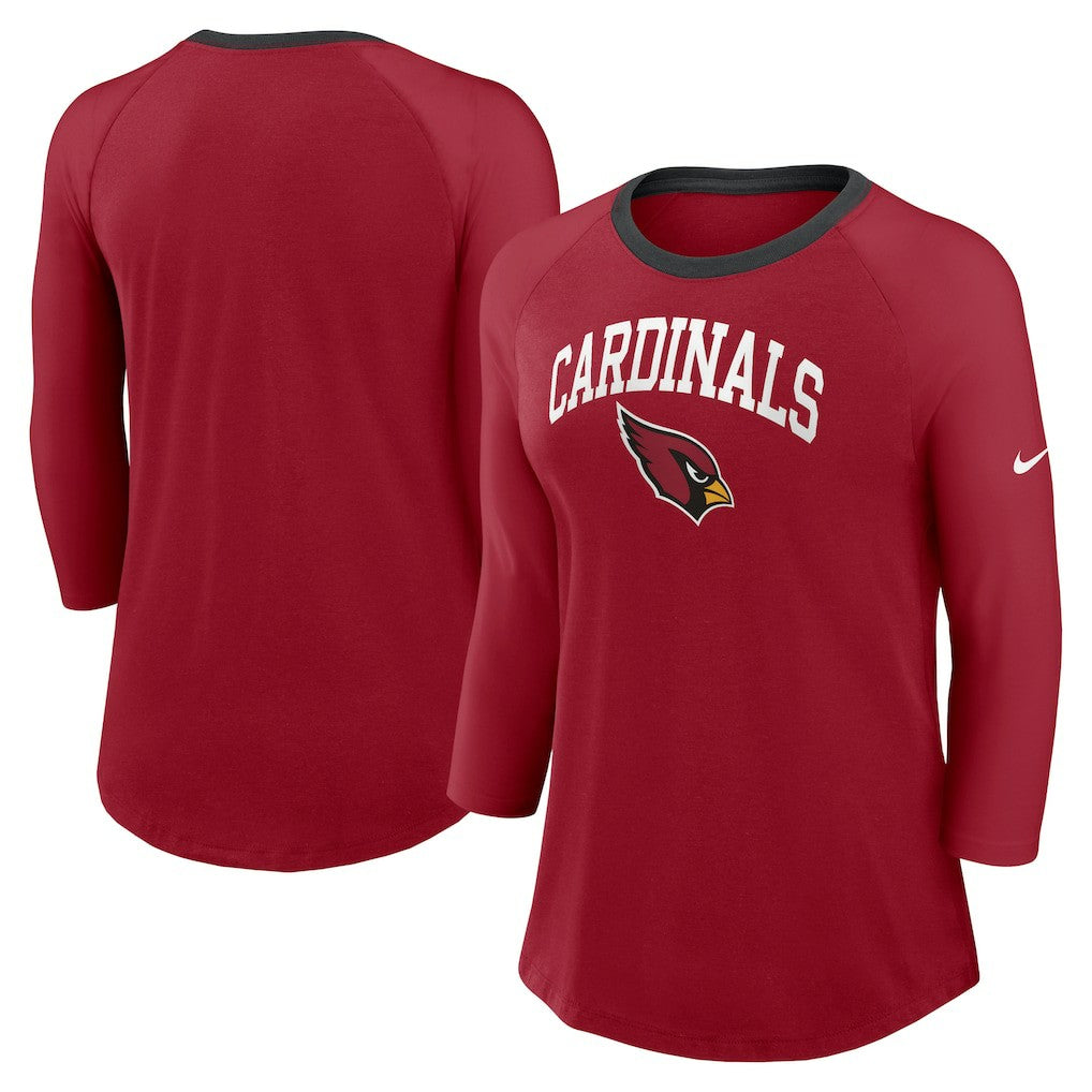 Arizona Cardinals Women's 3/4 Sleeve Raglan Fashion Top Cardinal