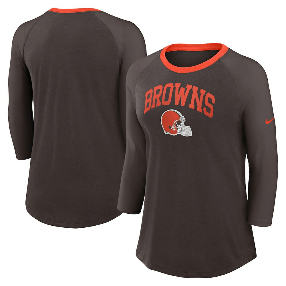 Cleveland Browns Women's 3/4 Sleeve Raglan Fashion Top Brown