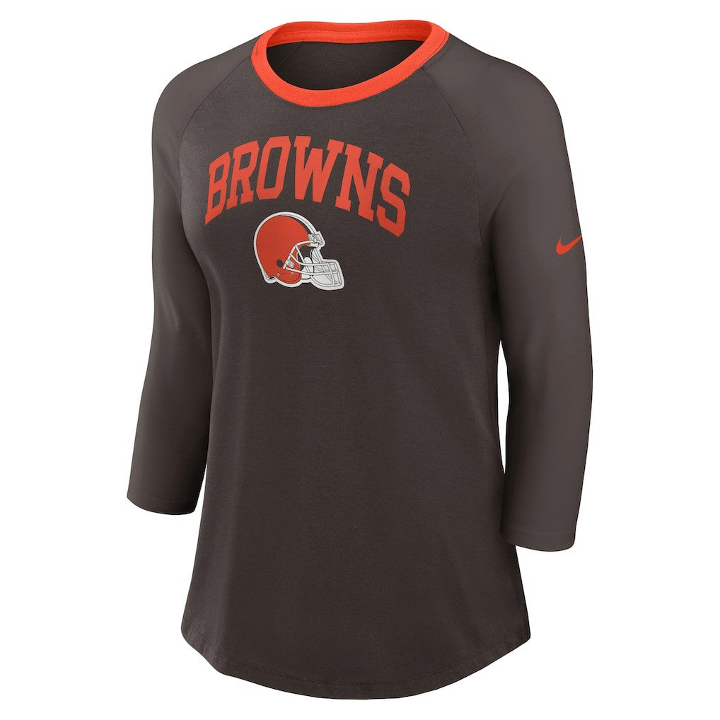 Cleveland Browns Women's 3/4 Sleeve Raglan Fashion Top Brown