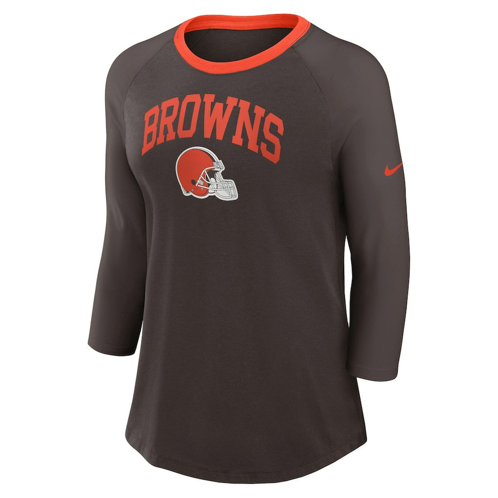 Cleveland Browns Women's 3/4 Sleeve Raglan Fashion Top Brown