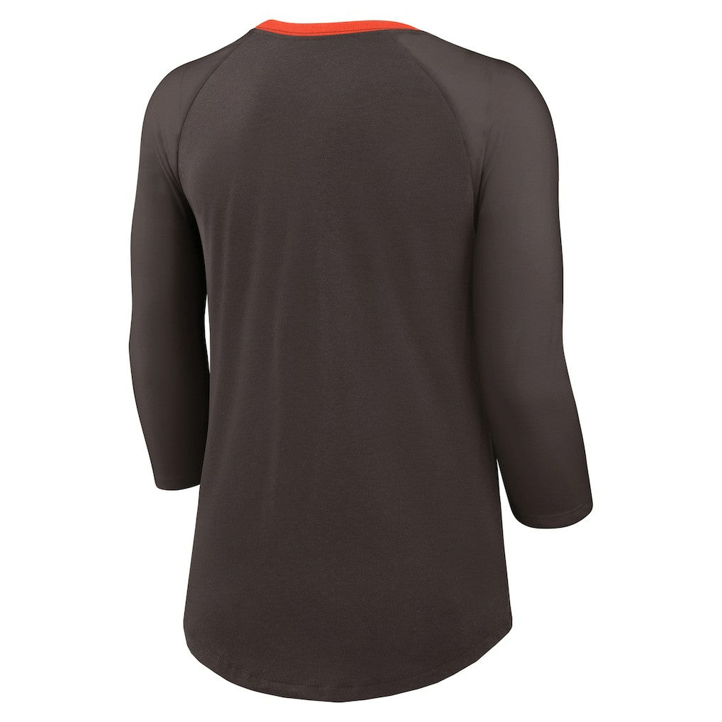 Cleveland Browns Women's 3/4 Sleeve Raglan Fashion Top Brown