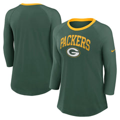 Green Bay Packers Women's 3/4 Sleeve Raglan Fashion Top Green
