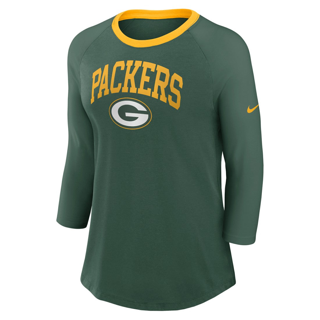 Green Bay Packers Women's 3/4 Sleeve Raglan Fashion Top Green